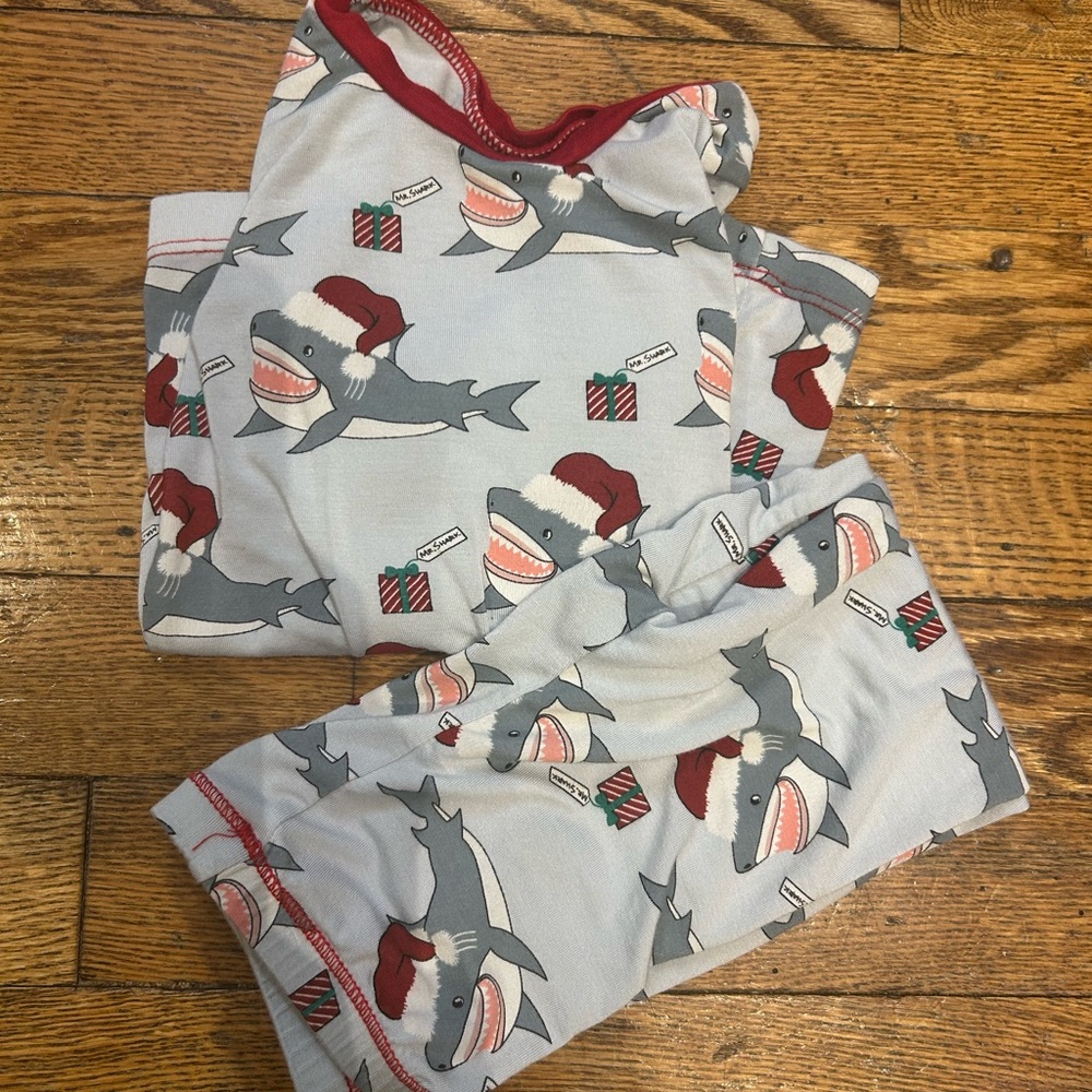 Shark Print Kids Pajamas - Gray and Red